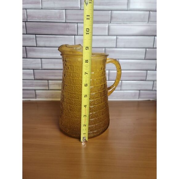 Vintage Anchor Hocking Amber Gold Brick Glass Water Pitcher W/Ice Lip - Picture 5 of 8
